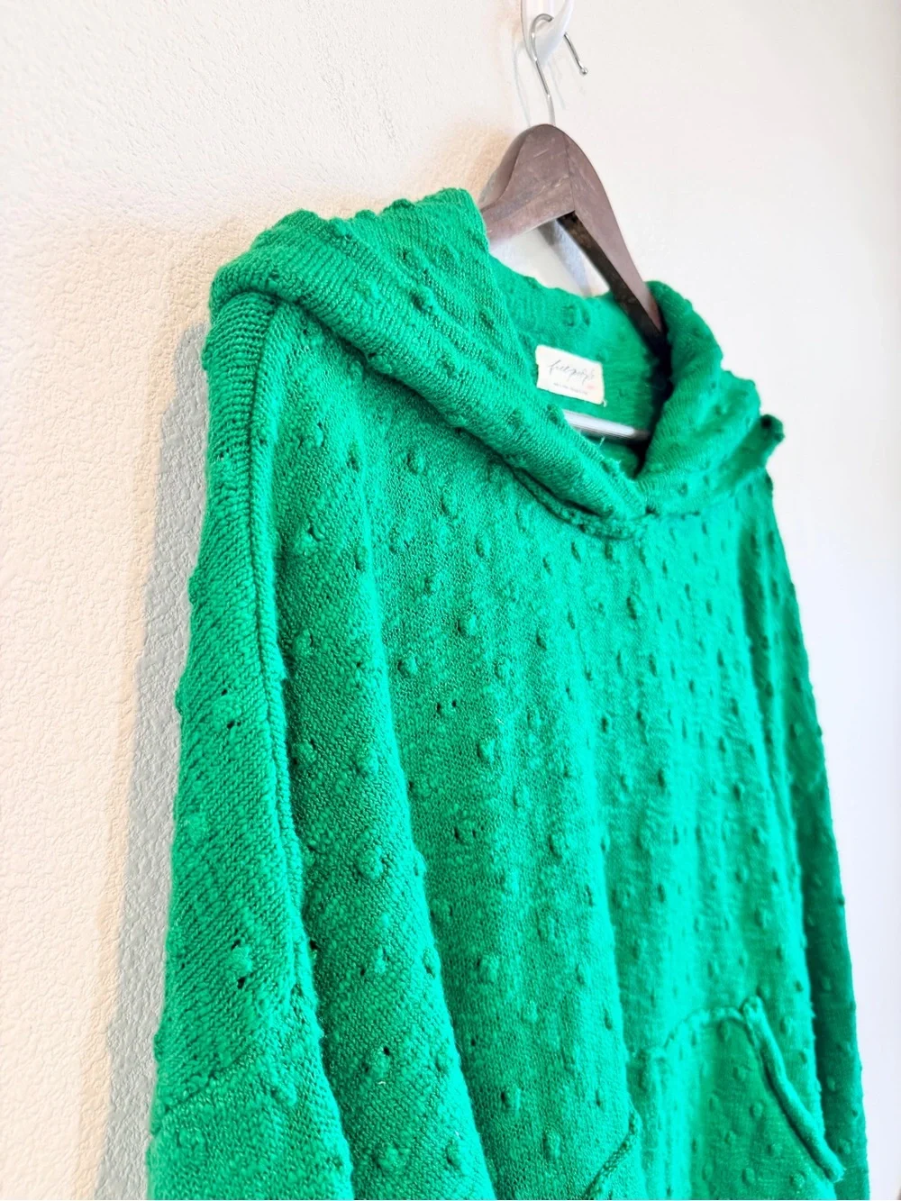 Free People Lake Side Hoodie Sweater Boho Slouchy Cozy Travel Green Medium G58